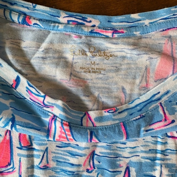Lilly Pulitzer Sailboat Long Sleeve Tee Blue White Split Hem Nautical Size M - Picture 5 of 7